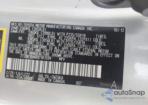 2013 Lexus Rx 350 F Sport z USA, uszkodzony, nr VIN 2T2BK1BA6DC181594